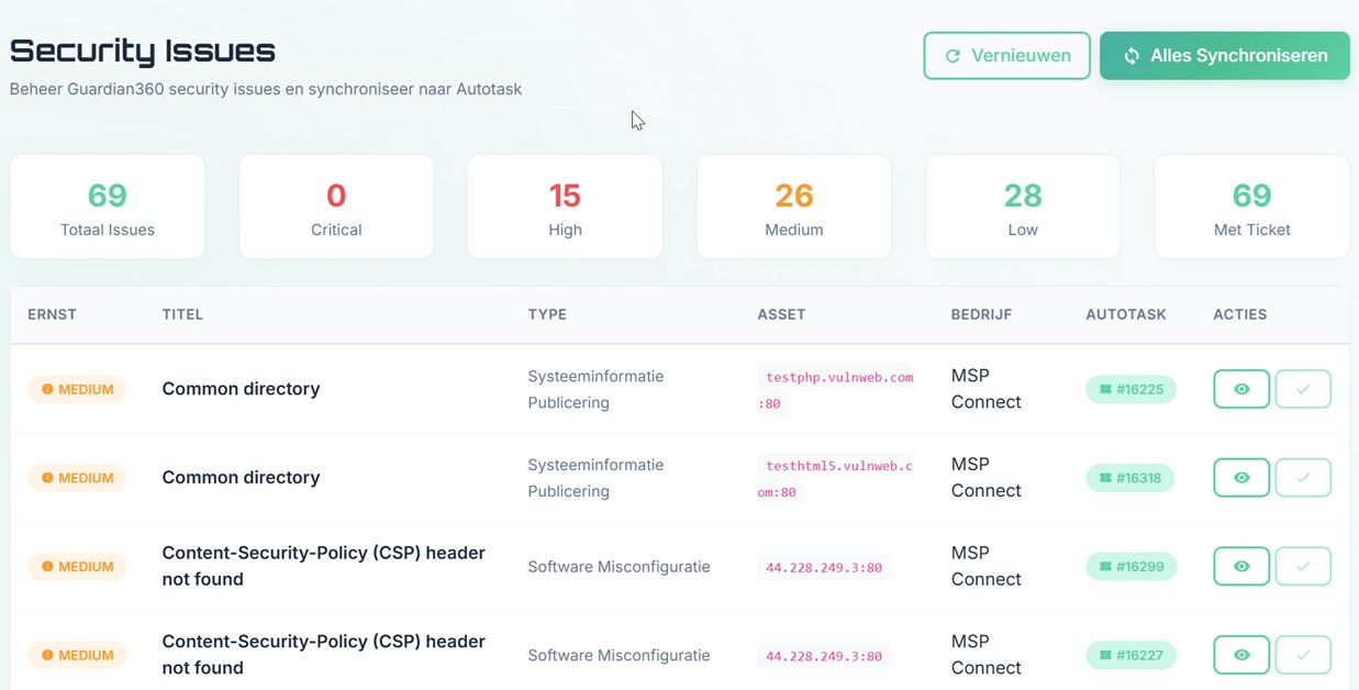 Integratie van Guardian360 met Autotask in MSP Connect